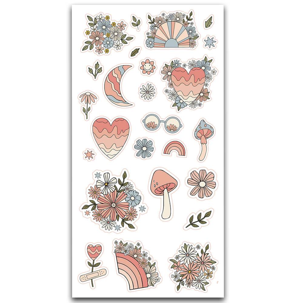 Pastel Renkli Çiçek Desenleri Sticker MS-075